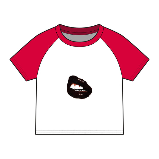 Raglan Baby Tee — Black Biting Lips Graphic