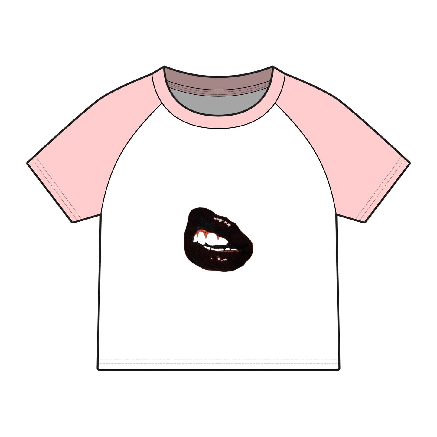 Raglan Baby Tee — Black Biting Lips Graphic