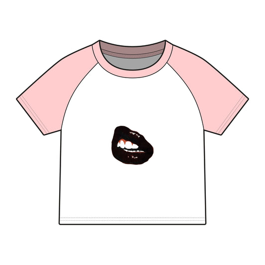 Raglan Baby Tee — Black Biting Lips Graphic