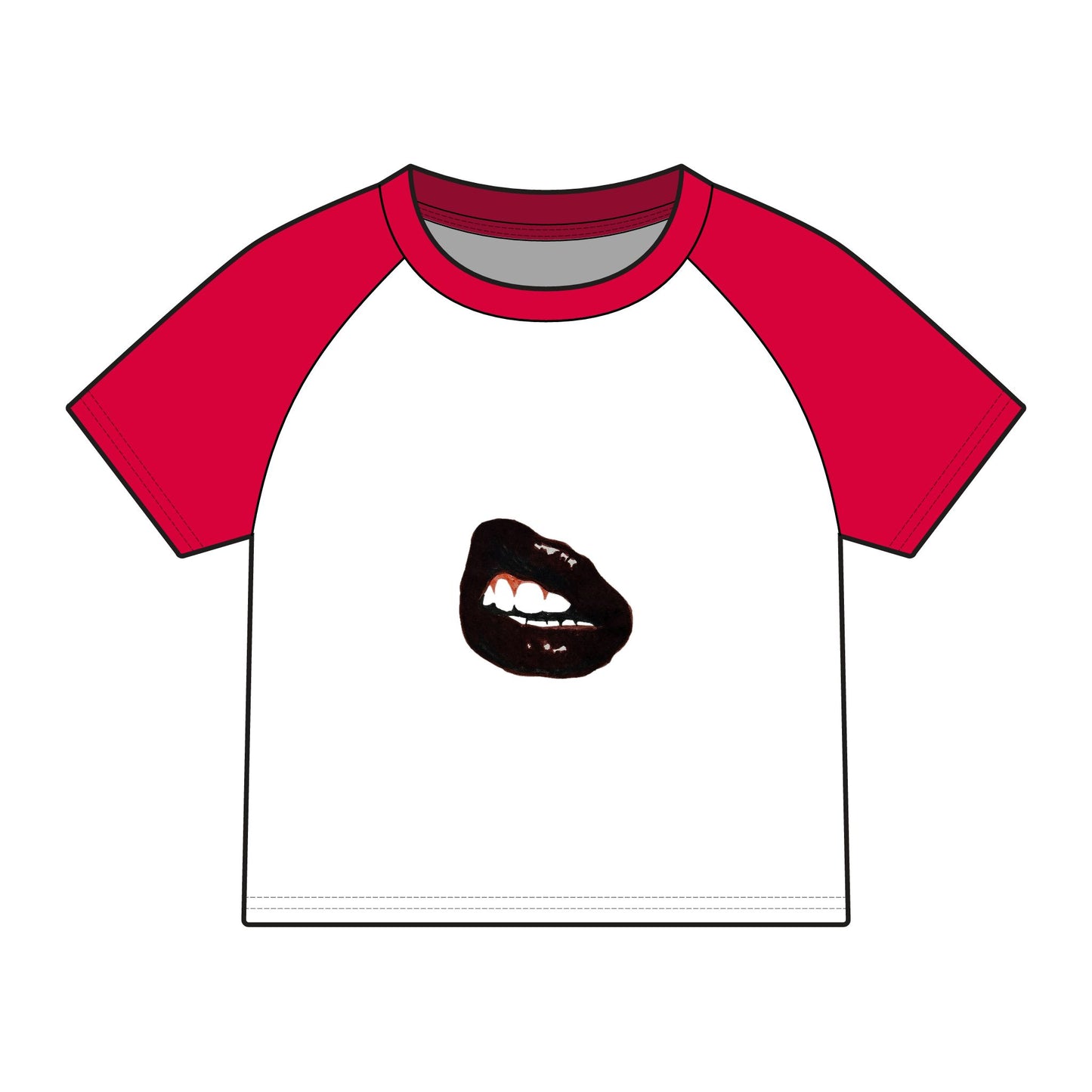 Raglan Baby Tee — Black Biting Lips Graphic