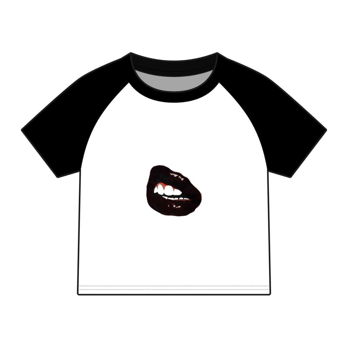Raglan Baby Tee — Black Biting Lips Graphic